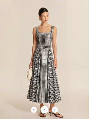 NWT Commense Gingham Cotton Belted Sleeveless Maxi Dress Sz M